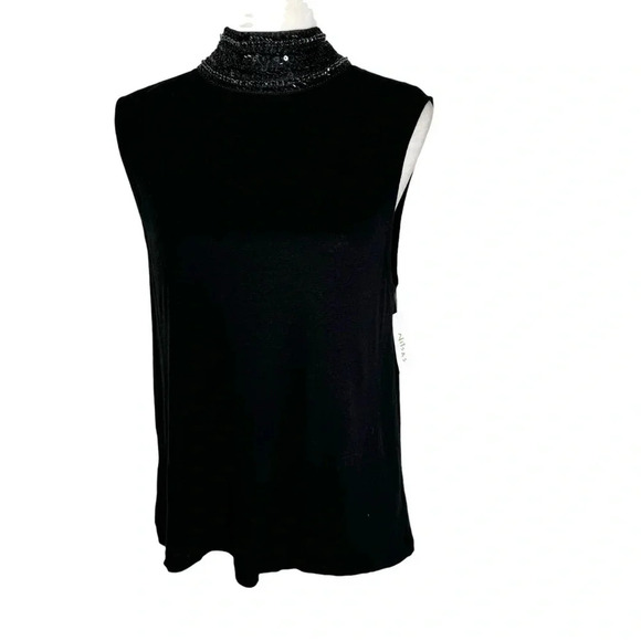 Generation Love Beaded Nicky Linen Turtleneck Bow Tie Back Top Black Size L NWT - Picture 6 of 15